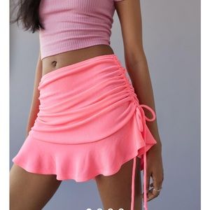 Janelle Ruched Ruffle Mini Skirt  Neon Pink Urban Outfitters Skirt